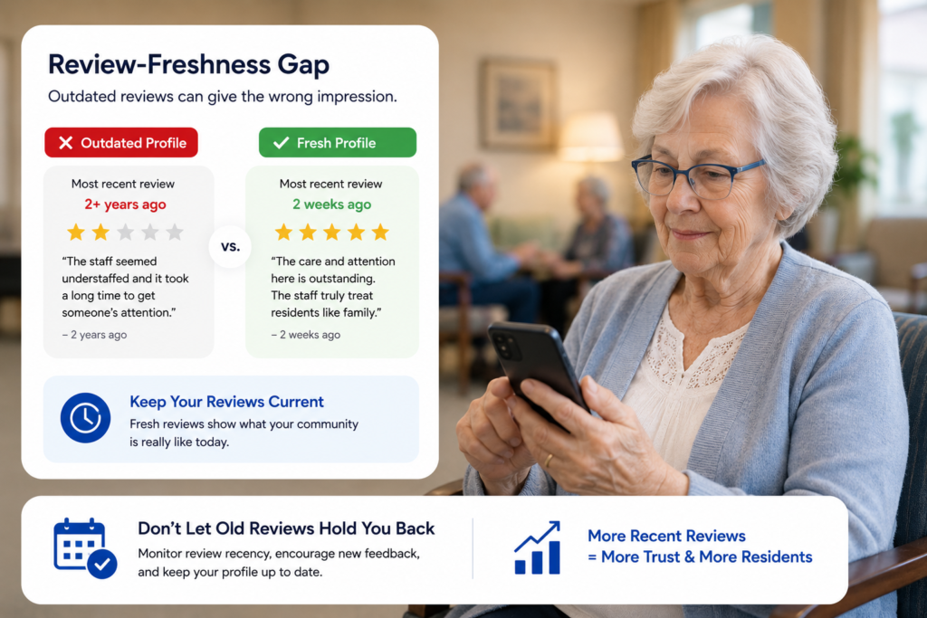 woman checking reviews of a nursing home