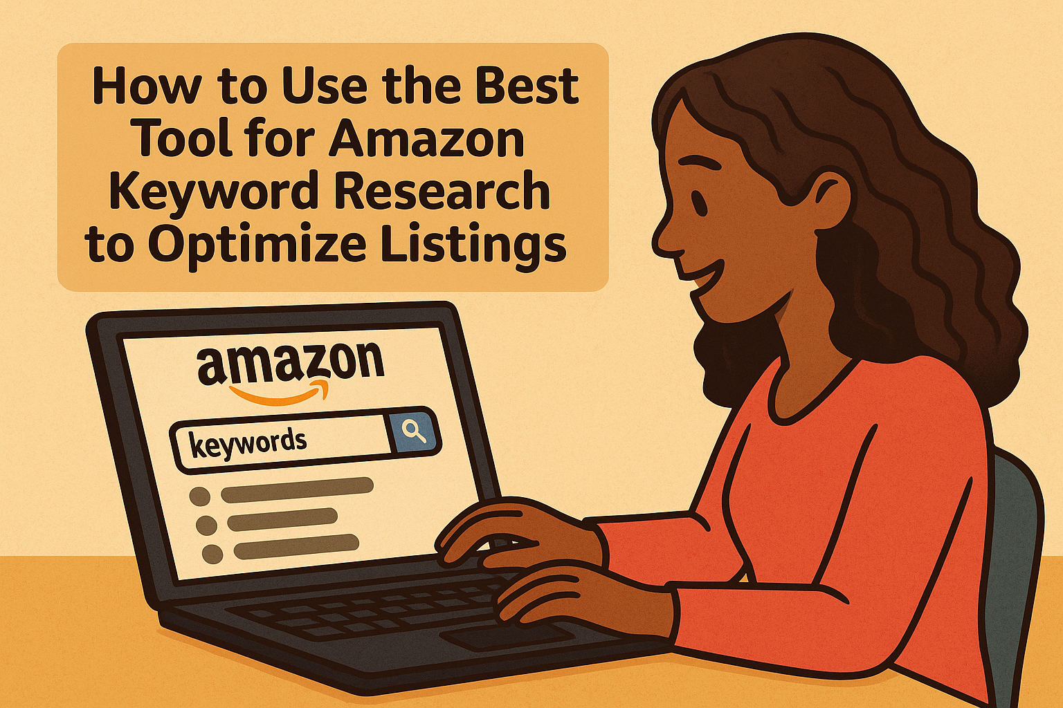 Woman on amazon using keywords to bring her brand more traffic