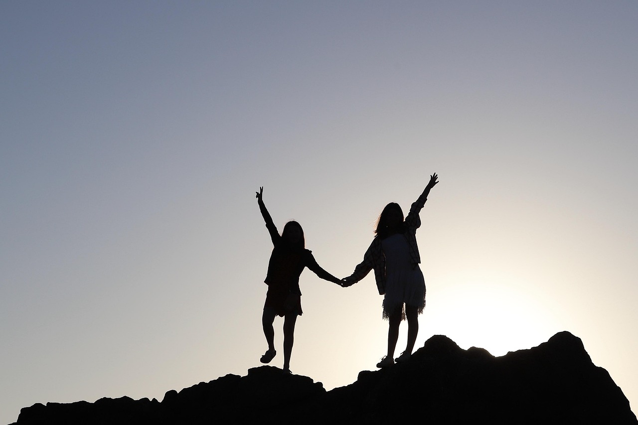 against light, summer, silhouette, children, together, collaboration, nature, people, sunset, sunlight