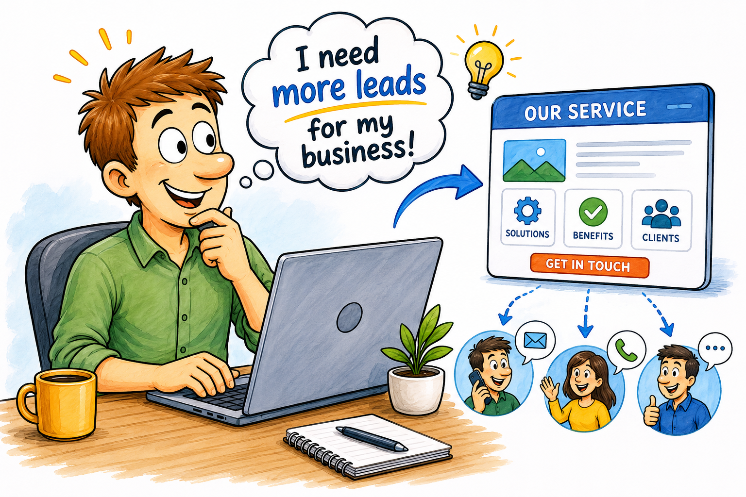 Business owner connecting website service pages to a local business profile to generate more leads.