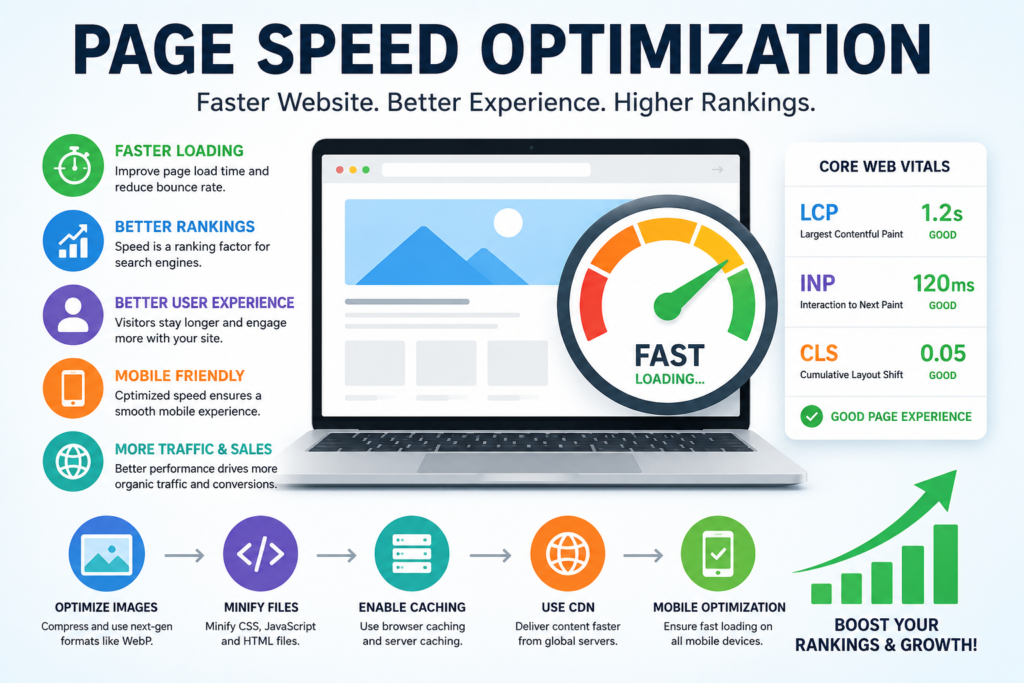 Page speed optimization banner showing a lightning-fast website performance concept.