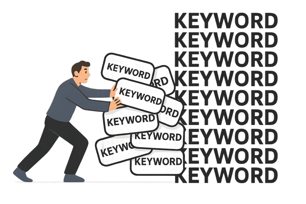 Man Keyword stuffing a bunch of keywords to his website 