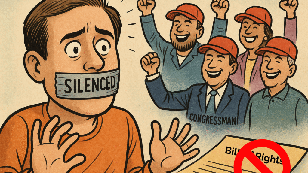 Editorial graphic showing US buys Intel headline with free speech in danger