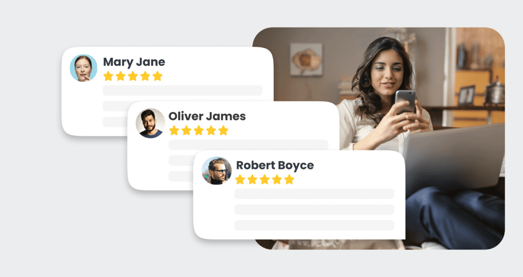 Encouraging Customers to Leave Reviews image of woamn sending reviews