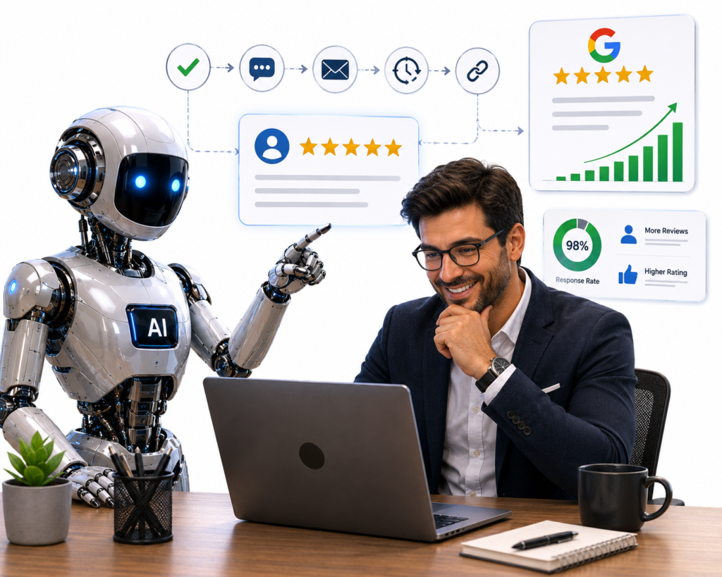 Digital marketing concept highlighting Google reviews and search algorithm updates.