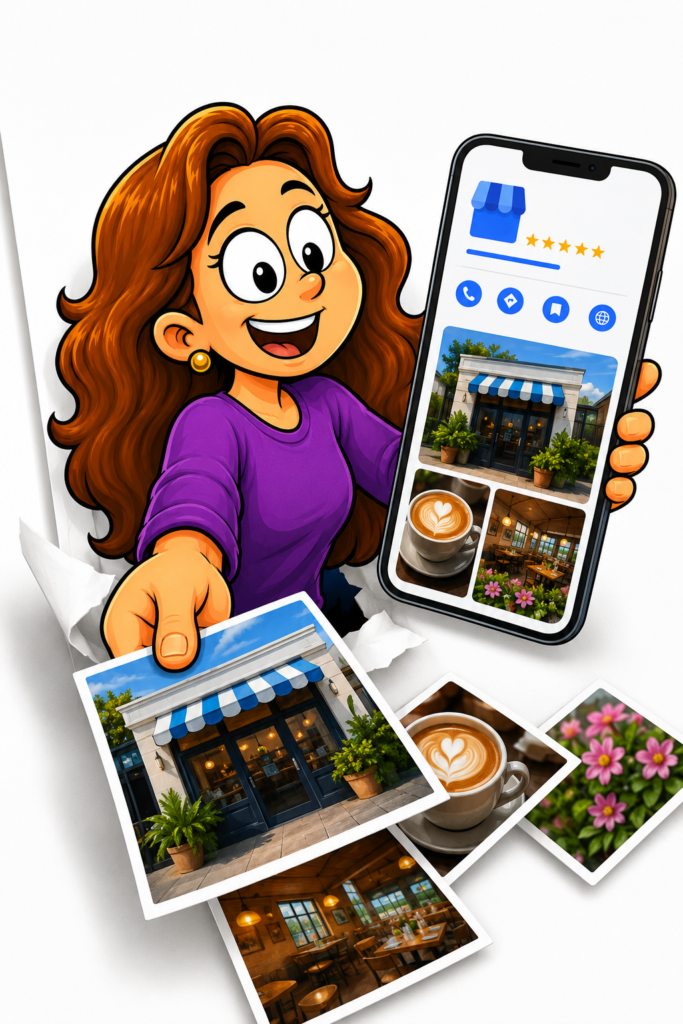 Google Business Profile listing with updated contact details, business hours, services, customer reviews, and location information.