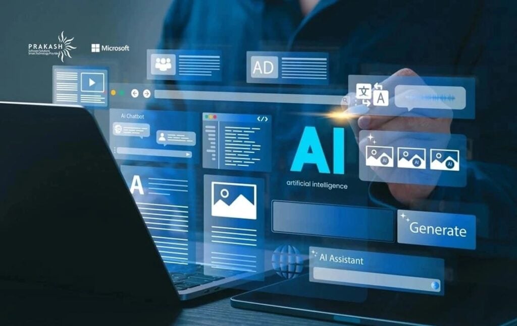 Business owner using AI to create website design