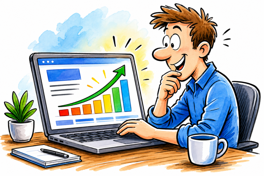 Business dashboard displaying customer reviews and Google search ranking changes.