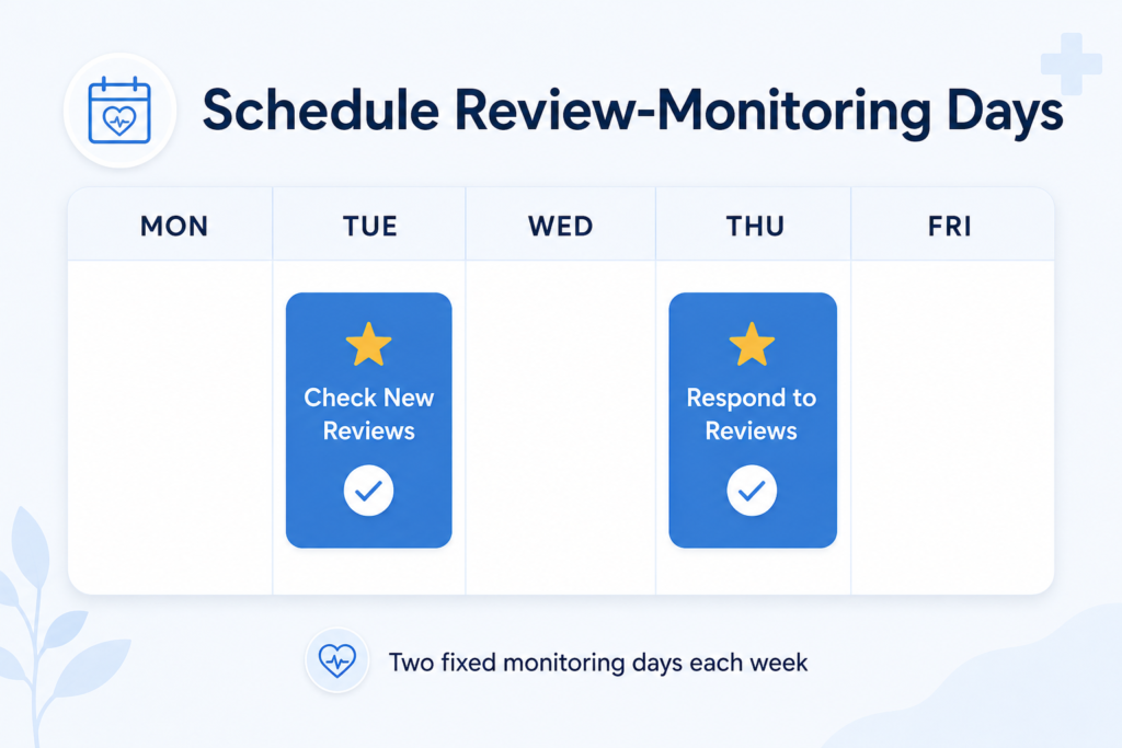 Office manager checking patient review reminders on Google Calendar