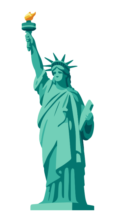New York business owner managing online customer reviews from statue of liberty