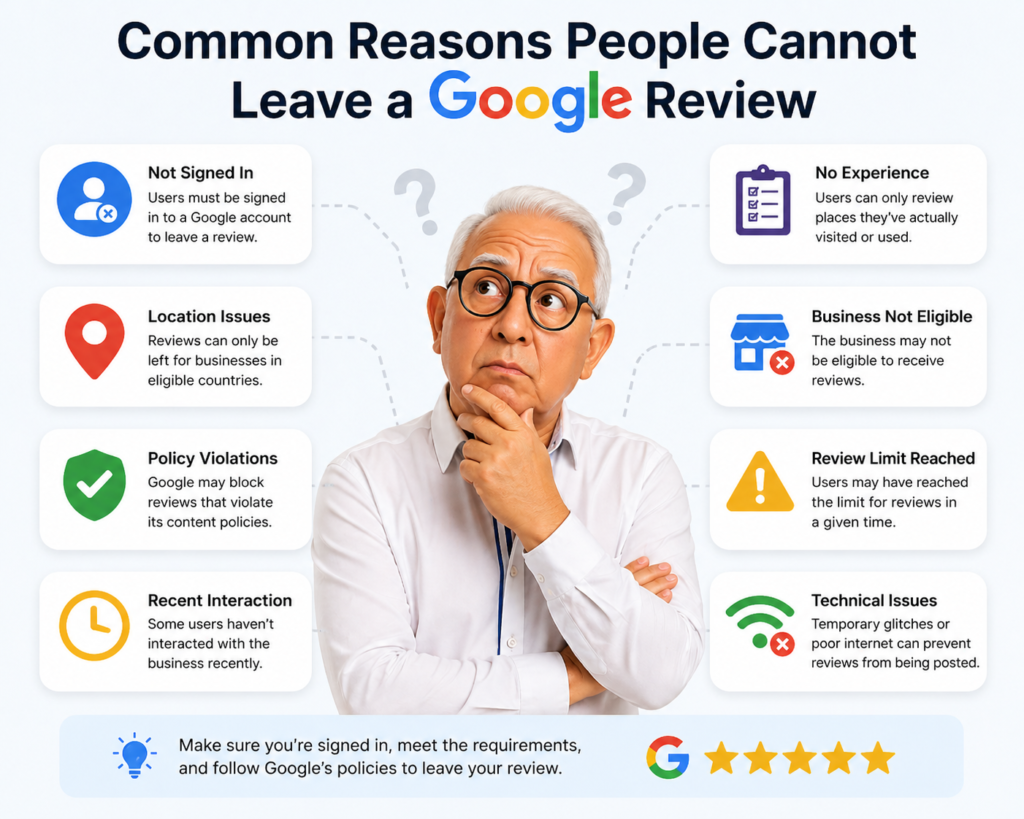 Common reasons people cannot leave a Google review