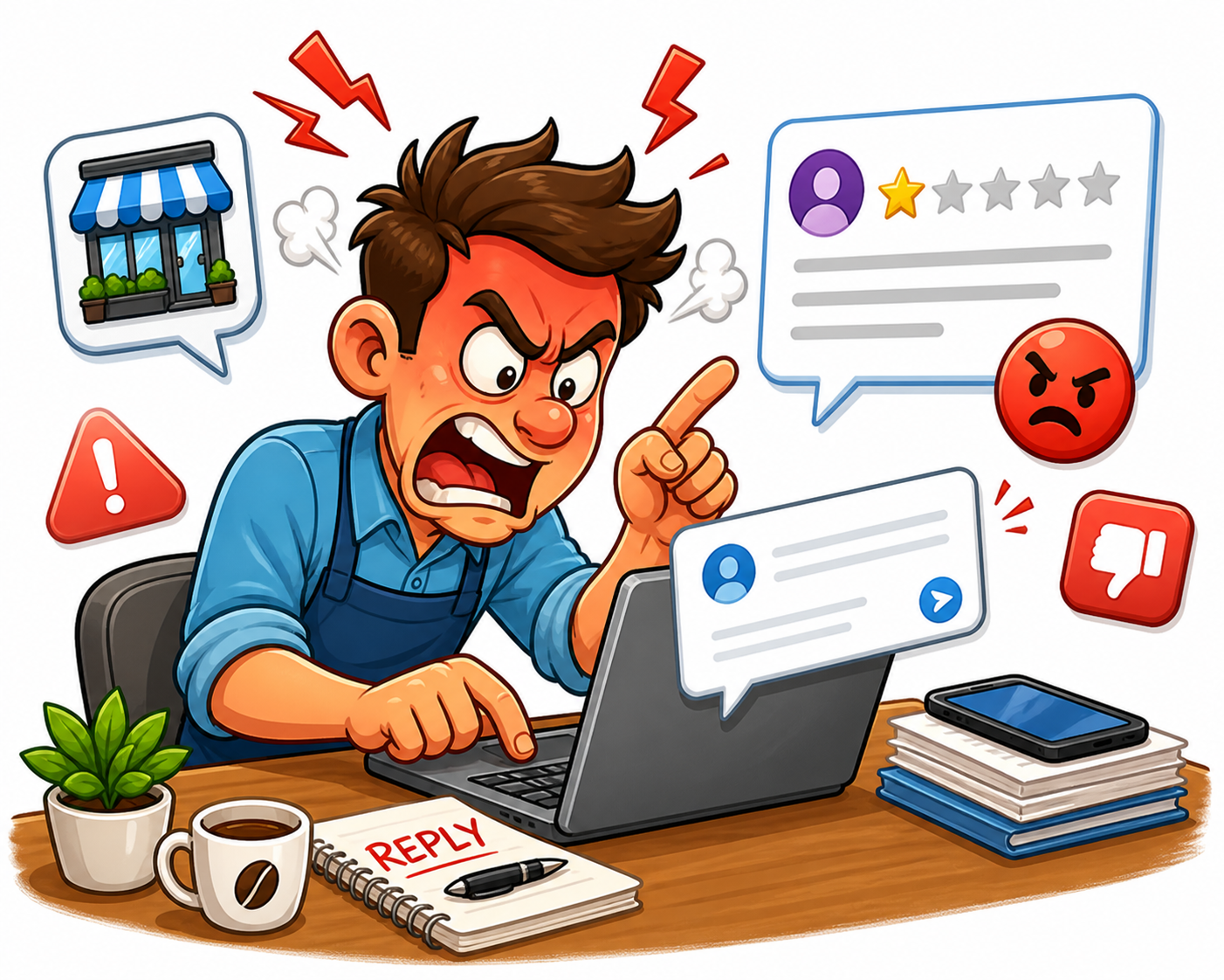 Business owner checking negative Google reviews