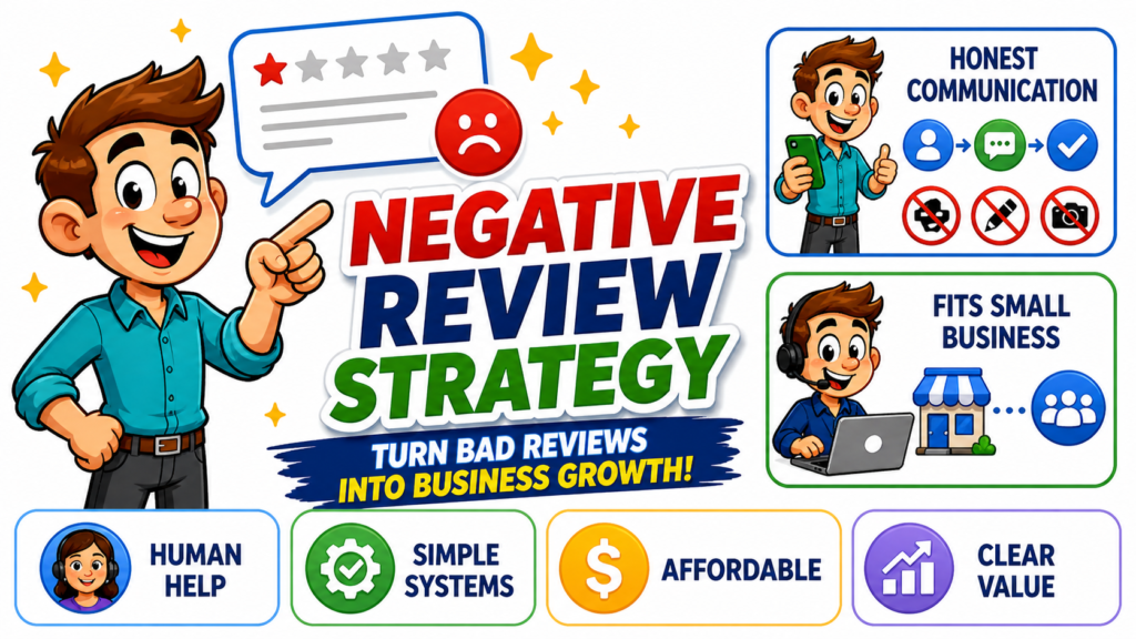 Small business owner reviewing  negative customer feedback on Google Business Profile.