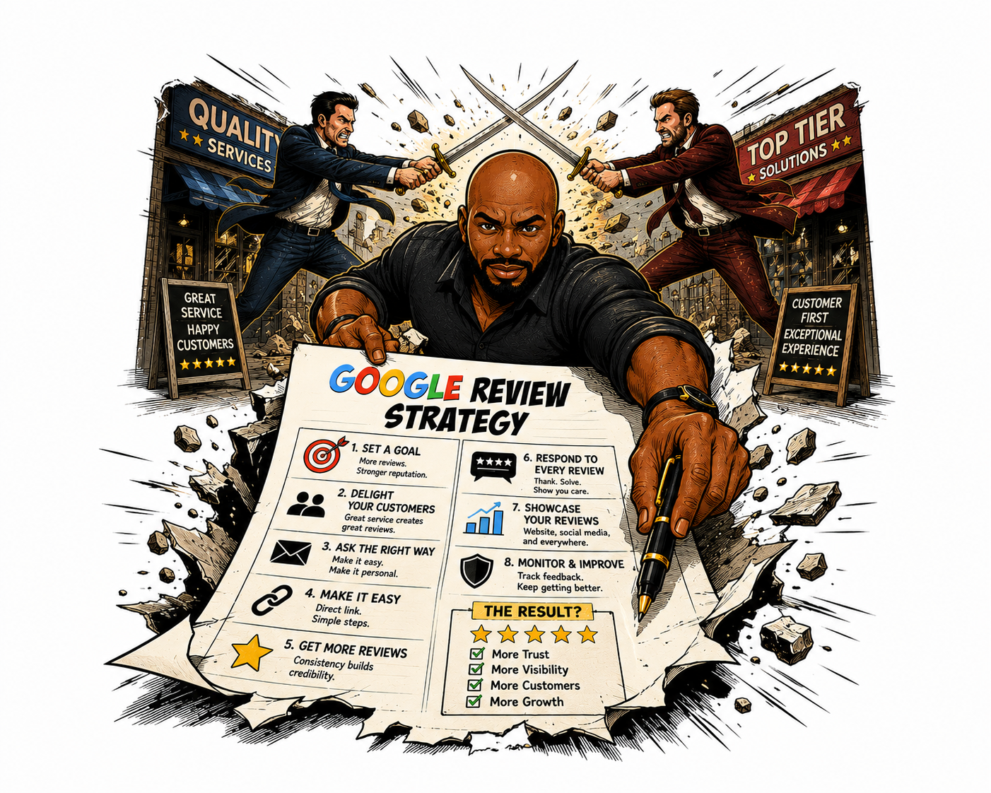 Business owner reviewing Google customer feedback strategy to improve local visibility, customer trust, online reputation, and steady lead growth online.