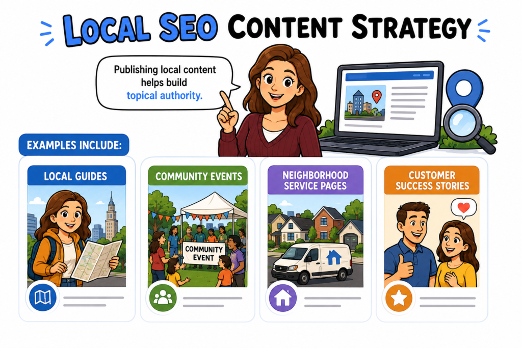 Small business using local SEO to increase nearby customer visits, online visibility, search rankings, calls, reviews, and website traffic.