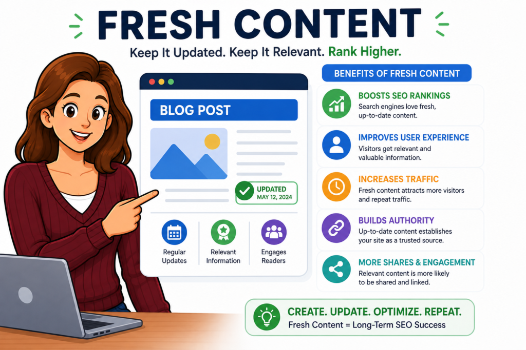 SEO performance guide graphic explaining key ranking factors like helpful content, site authority, technical health, page speed, and mobile optimization.